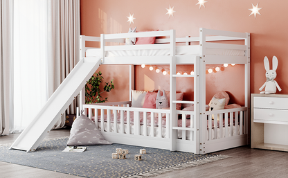 Stylish Twin Over Twin Bunk Bed with Fun Slide and Versatile Ladder in White