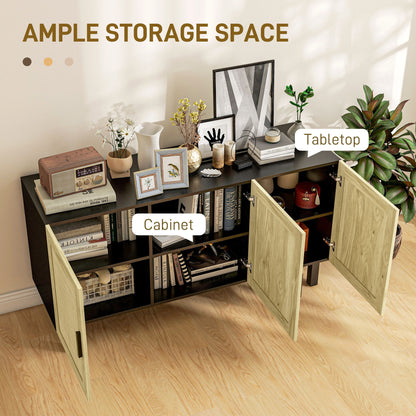HOMCOM Sideboard Buffet Cabinet, Kitchen Cabinet, Coffee Bar Cabinet with 3 Rattan Doors and Adjustable Shelves, Black and Natural