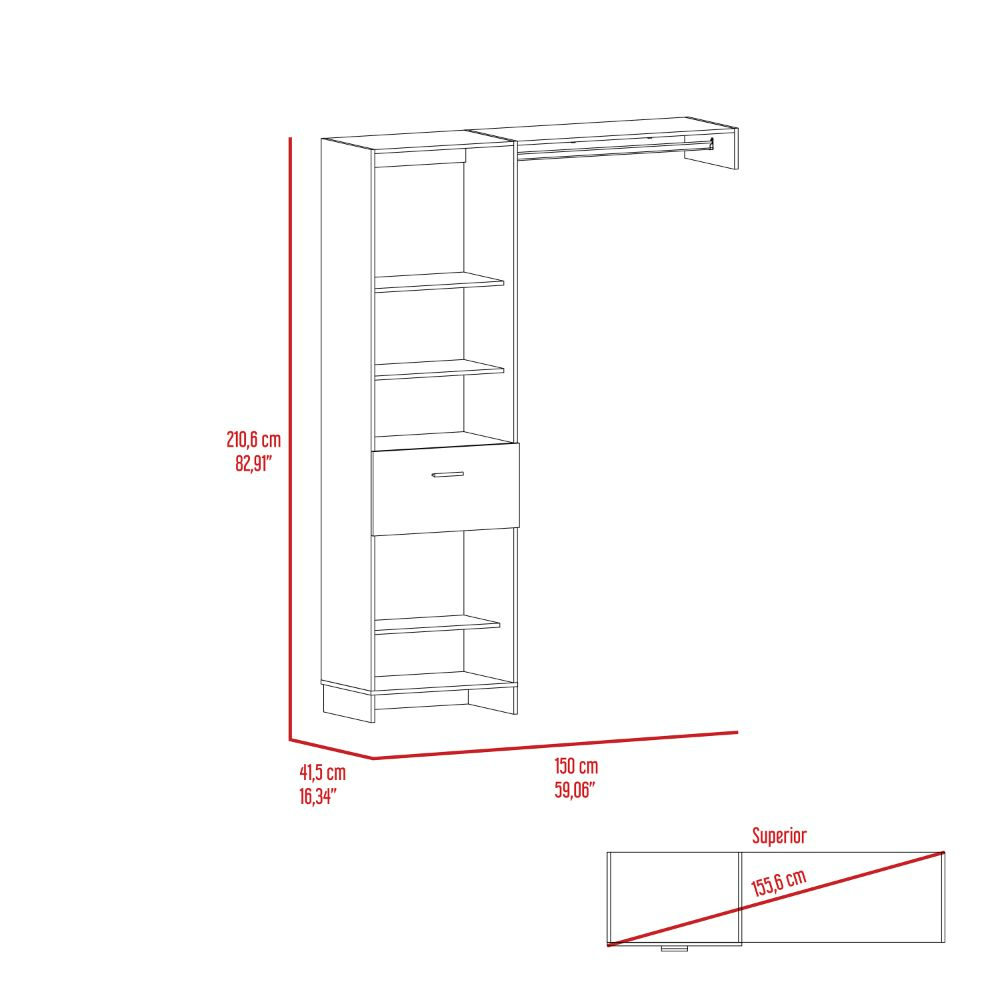 Manchester 150 Modern Closet Organizer with Open Shelves and Drawer - White
