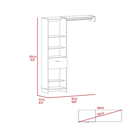 Manchester 150 Modern Closet Organizer with Open Shelves and Drawer - White
