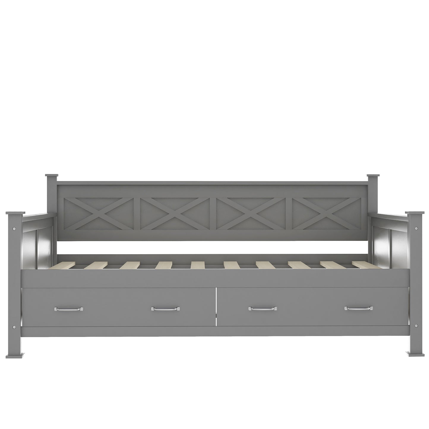 Elegant Twin Size Daybed with Spacious Drawers, X-Frame Design, Modern Rustic Appeal in Gray
