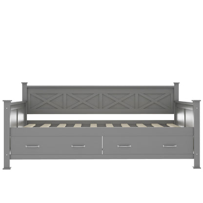 Elegant Twin Size Daybed with Spacious Drawers, X-Frame Design, Modern Rustic Appeal in Gray