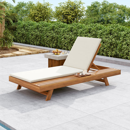 Outdoor Lounge Chaise Set With One Side Space, Acacia Wood Frame, 79 Inch, 2 Inch Thick Waterproof Cushions, Cream