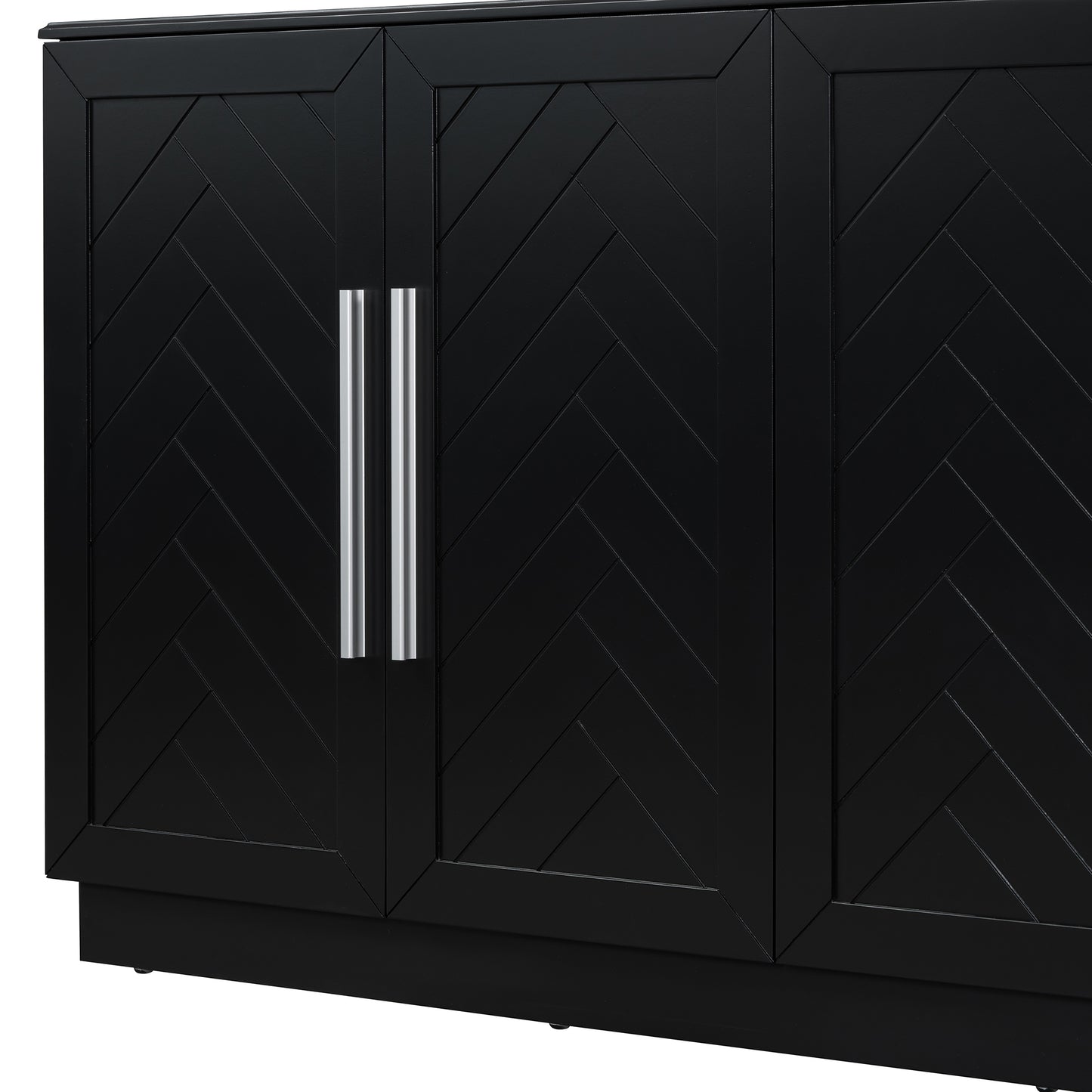 TREXM Sideboard with 4 Doors Large Storage Space Buffet Cabinet with Adjustable Shelves and Silver Handles for Kitchen, Dining Room, Living Room (Black)