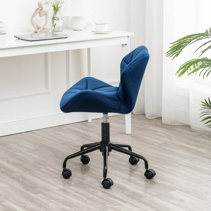 Blue Velvet Diamond Tufted Adjustable Swivel Office Chair
