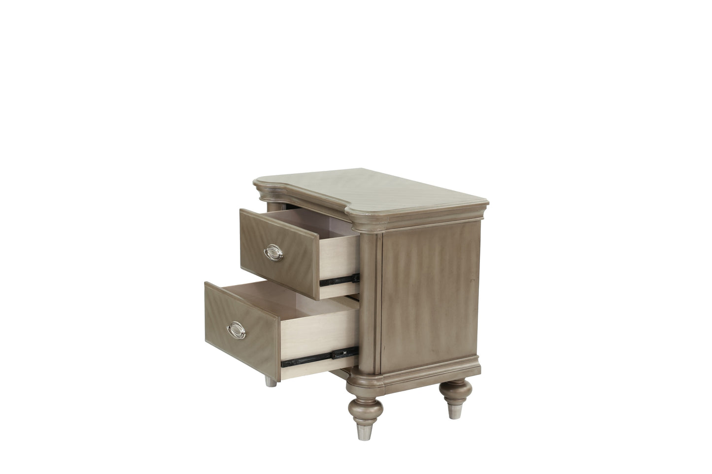 Luxury Classic Antique Silver / Champagne Finish 1pc Nightstand Storage Space Bedside Table Bedroom Furniture