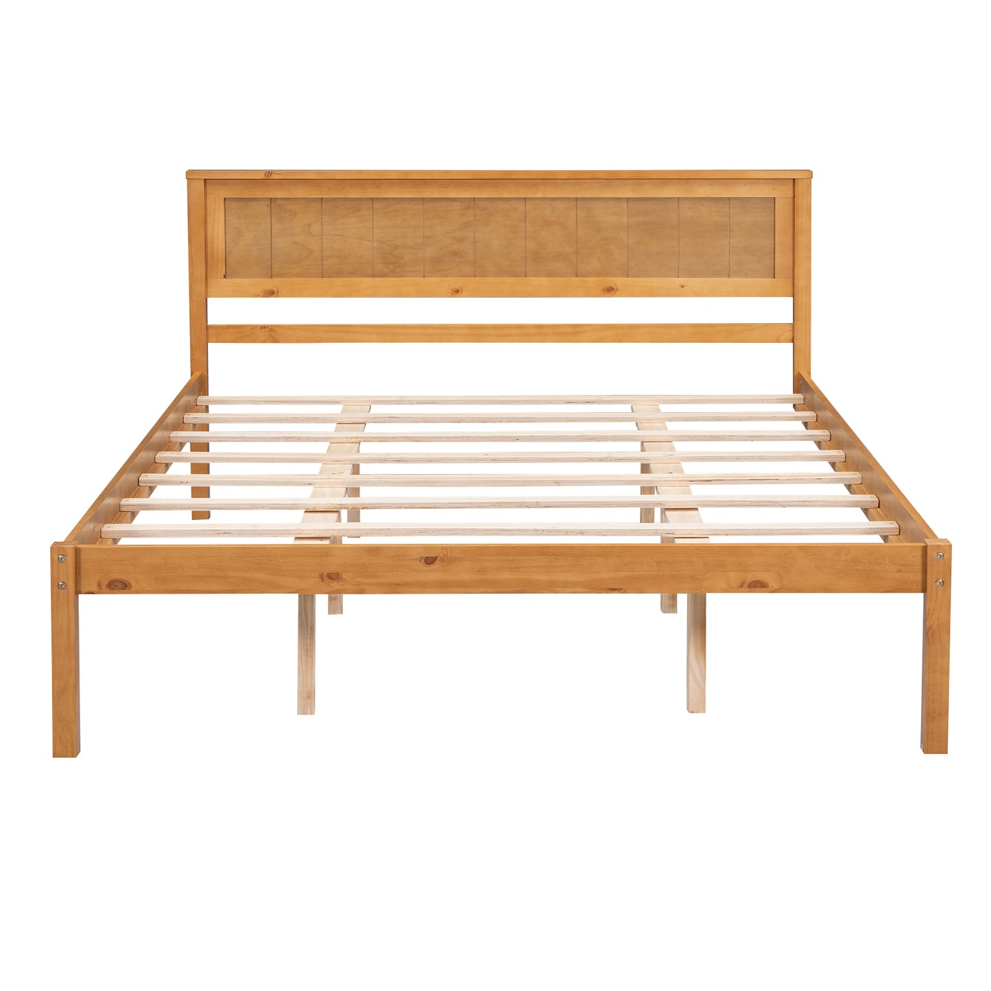 Elegant Oak Platform Bed Frame with Headboard - No Box Spring Required, Queen Size