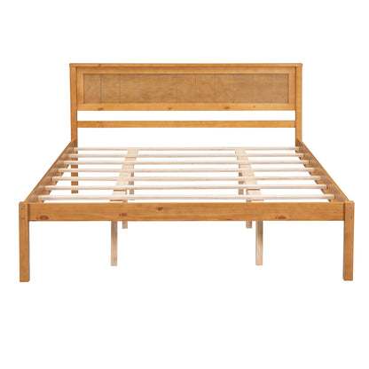 Elegant Oak Platform Bed Frame with Headboard - No Box Spring Required, Queen Size