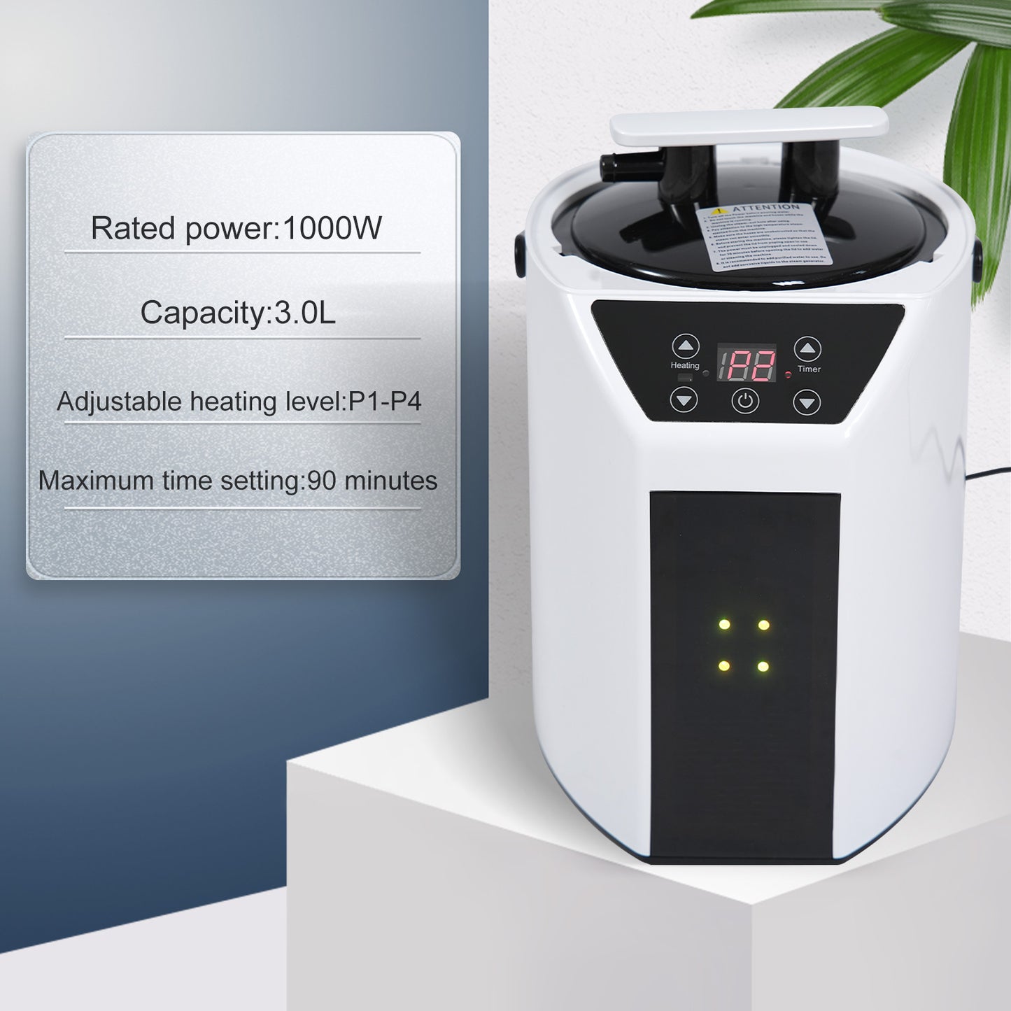3.0L Tank Sauna Steam Generator, 360° Nozzles, 4 Gear Settings, Remote 90-Min Run Time White+Black