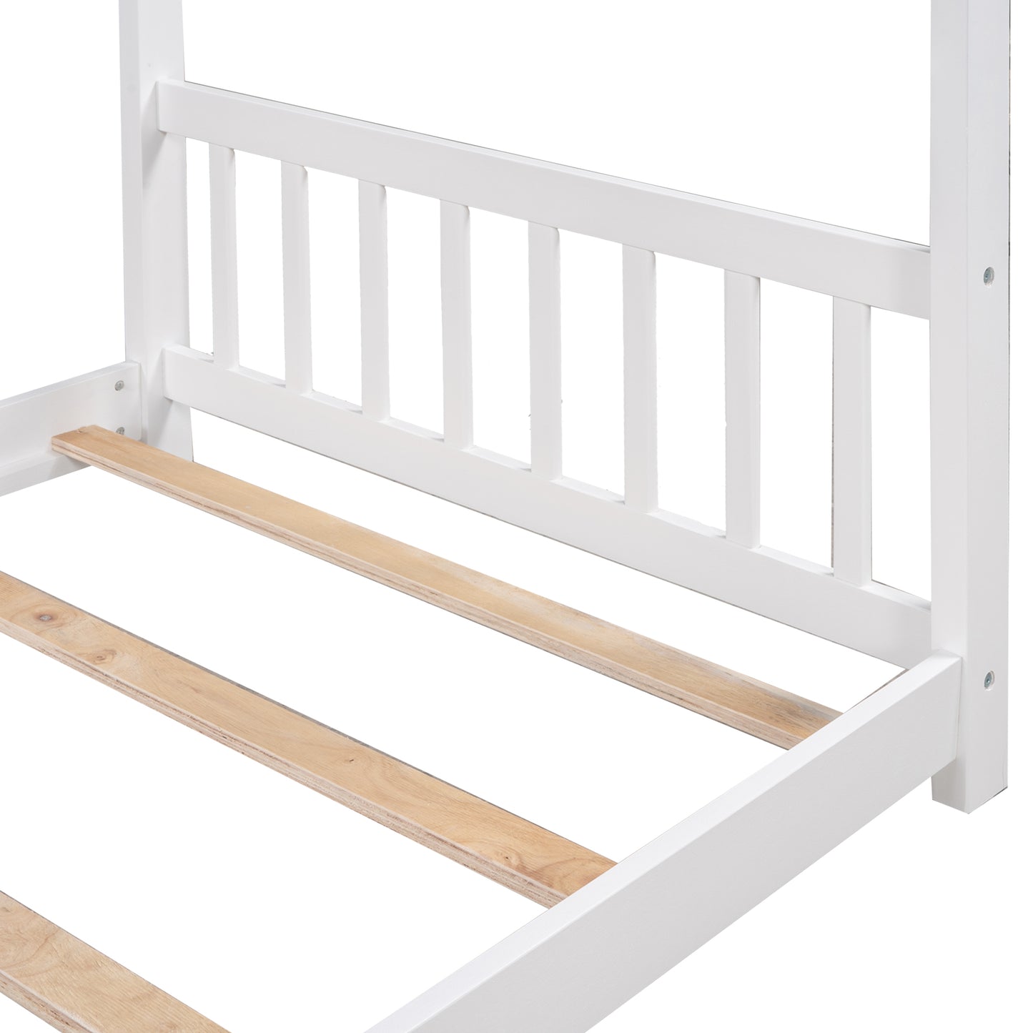 Whimsical Twin House Bed with Roof, Headboard & Footboard - White