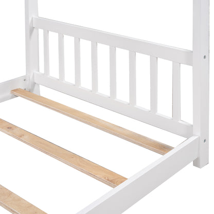 Whimsical Twin House Bed with Roof, Headboard & Footboard - White
