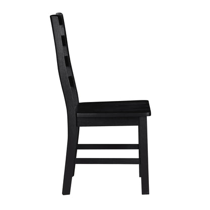 Set of 2 Dining Side Chairs, 18W x 21.5D x 38.5H, Oak Veneer Wood, Casual Farmhouse Style, Black Finish