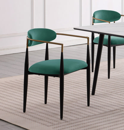 Set of 2 Fabric Upholstered Dining Chairs, Ultra-Modern, 23.75x21x30 in, Seat 19.5 in, Green
