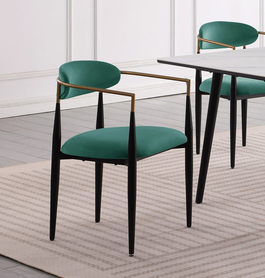 Set of 2 Fabric Upholstered Dining Chairs, Ultra-Modern, 23.75x21x30 in, Seat 19.5 in, Green