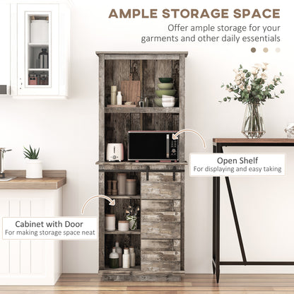 Rustic Farmhouse Kitchen Pantry Cabinet with Sliding Barn Door, Adjustable Shelving and Vintage Finish