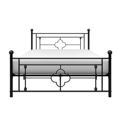 Elegant Black Metal Full Platform Bed with Ball Finials - Modern Traditional Design