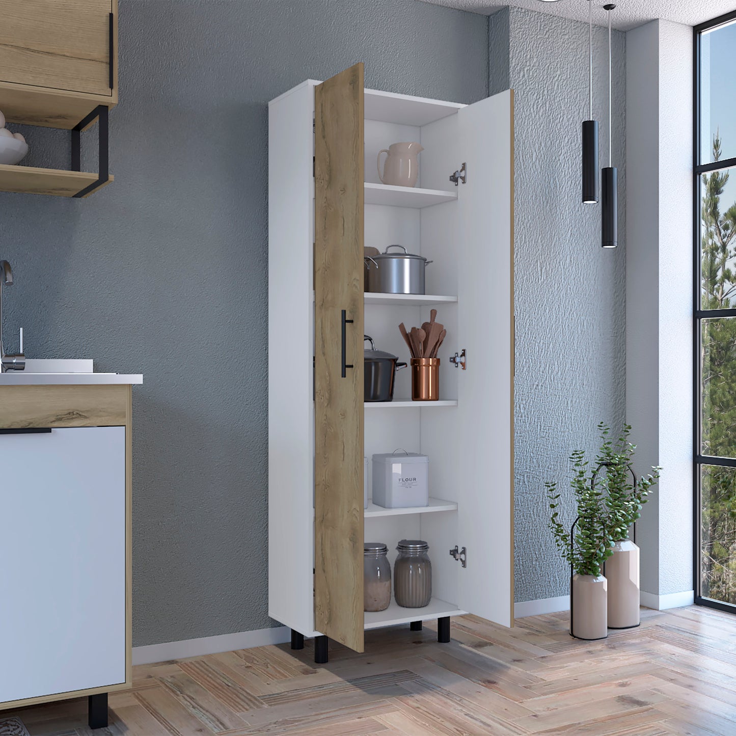 Modern Multicolor Storage Pantry Cabinet