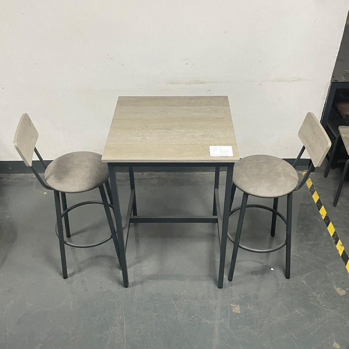 Bar Table Set with 2 Backrest Stools, Rustic PU Cushions, Space-Saving Dining for Kitchen or Bar Grey