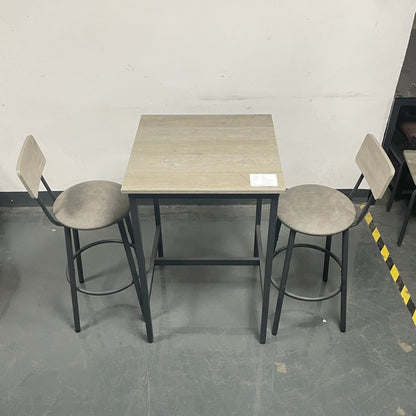 Bar Table Set with 2 Backrest Stools, Rustic PU Cushions, Space-Saving Dining for Kitchen or Bar Grey