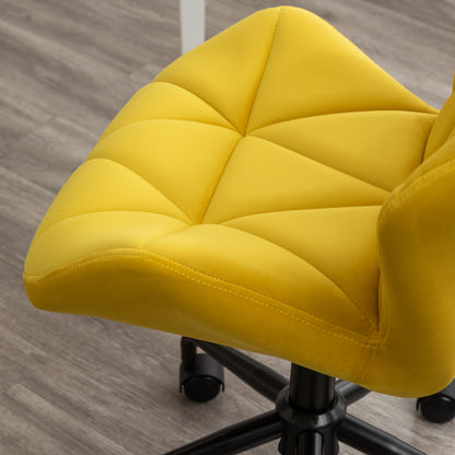 Yellow Velvet Adjustable Swivel Office Chair with Diamond Tufting