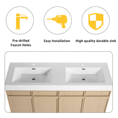 60-Inch Modern Freestanding Bathroom Vanity with Double Resin Sink & Soft-Close Doors