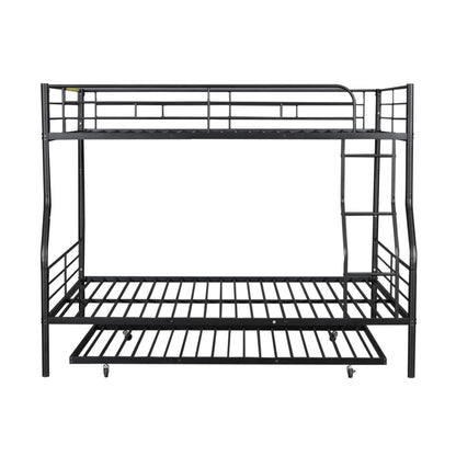 Stylish Black Full XL Over Queen Metal Bunk Bed with Trundle for Optimal Space Utilization