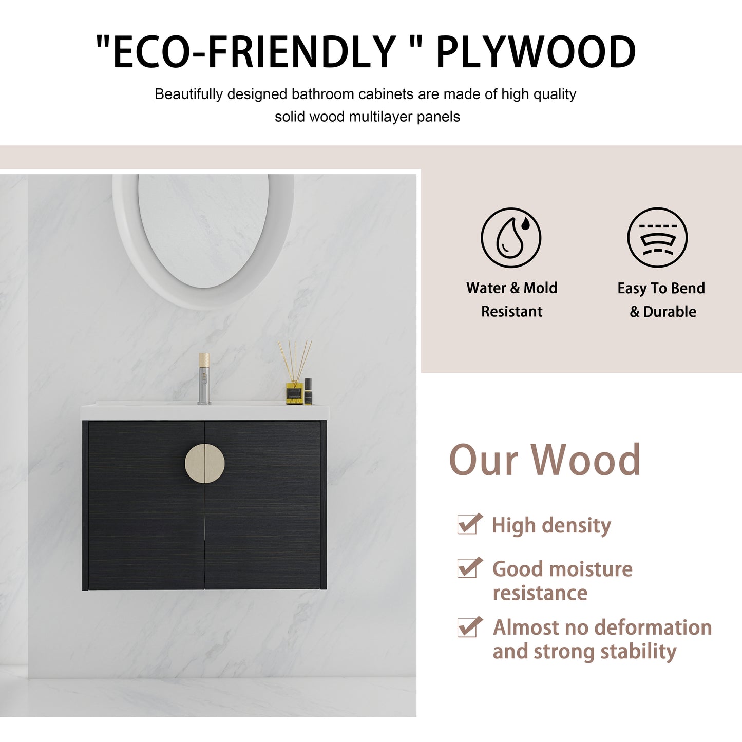 60 Inch Wall-Mounted Bathroom Vanity with Soft Close Doors and Ceramic Sink, Includes Small Storage Shelves - BVC06360BCT