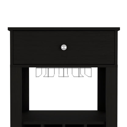 Modern Black Wengue Bar Cart With Twelve Wine Cubbies