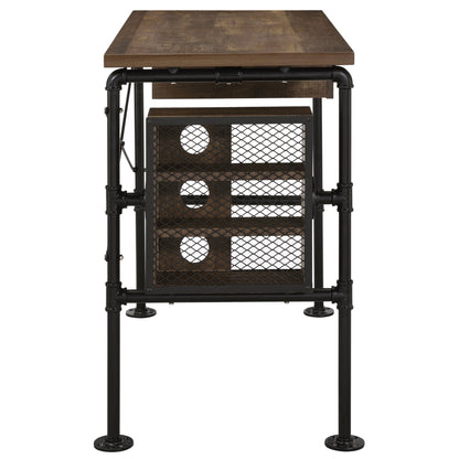 Industrial-Style Black and Weathered Oak Writing Desk with Storage