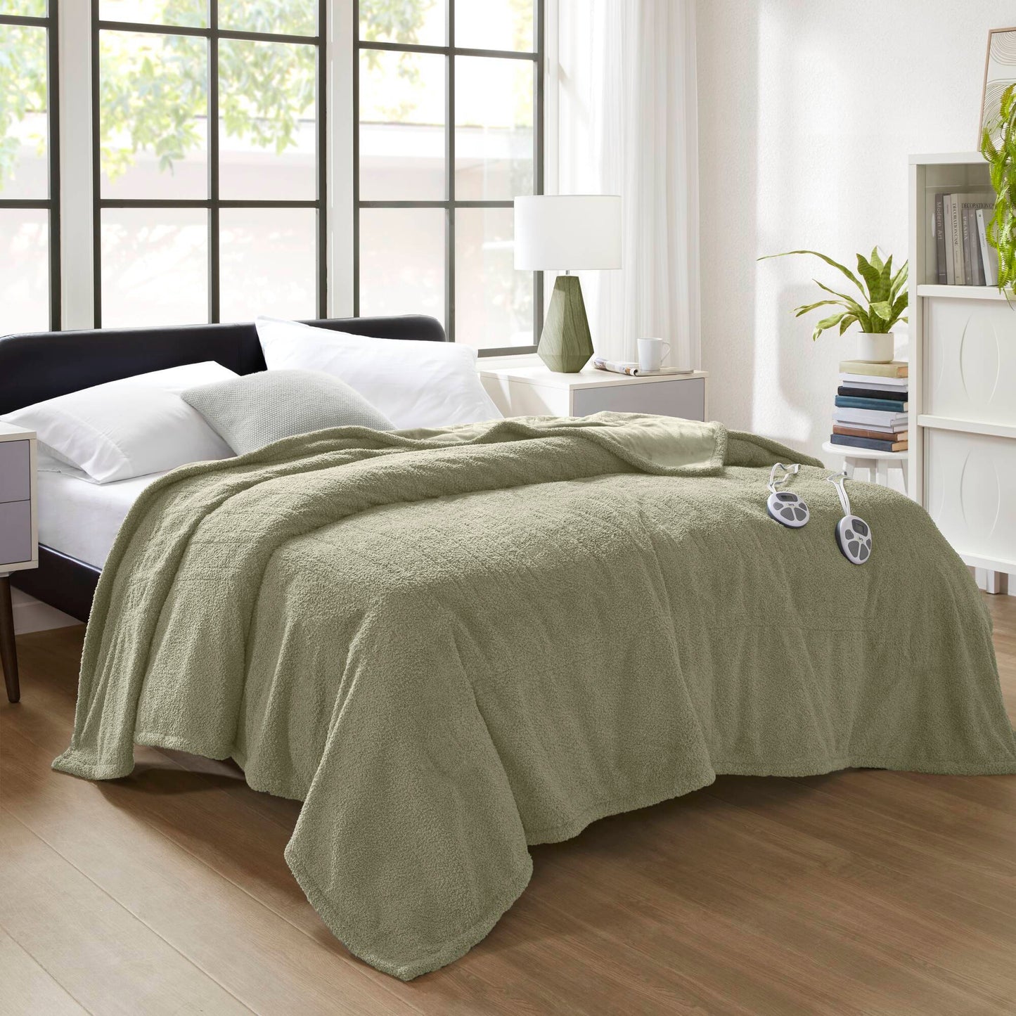 King-Size Heated Blanket with Dual-Zone Control, 10-Heat Settings, Reversible Plush, Sage