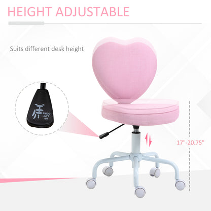Cute Pink Heart-Shaped Swivel Office Chair with Adjustable Height and Rolling Wheels