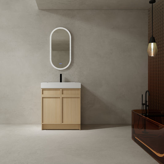 30-Inch Modern Freestanding Bathroom Vanity with Soft-Close Doors and Integrated Resin Sink