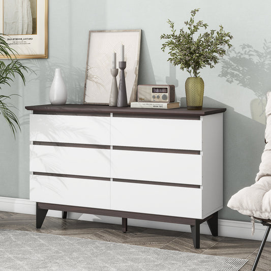 Modern 6-Drawer White Dresser for Bedroom and Living Room, Multi-Functional Storage Chest with Spacious Drawers, 47.2'' W x 15.74'' D x 30.7'' H