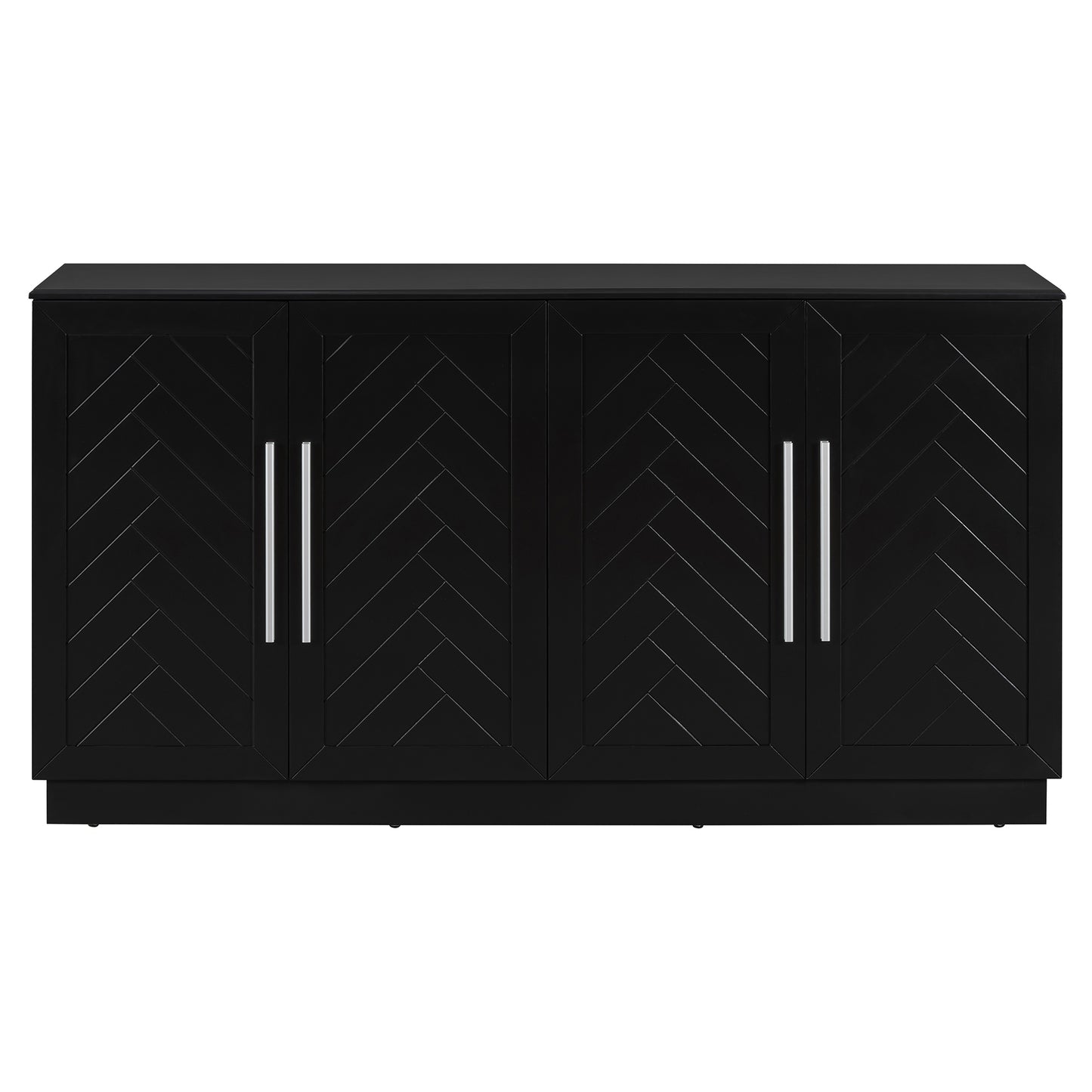 TREXM Sideboard with 4 Doors Large Storage Space Buffet Cabinet with Adjustable Shelves and Silver Handles for Kitchen, Dining Room, Living Room (Black)