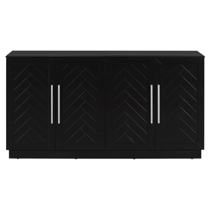 TREXM Sideboard with 4 Doors Large Storage Space Buffet Cabinet with Adjustable Shelves and Silver Handles for Kitchen, Dining Room, Living Room (Black)