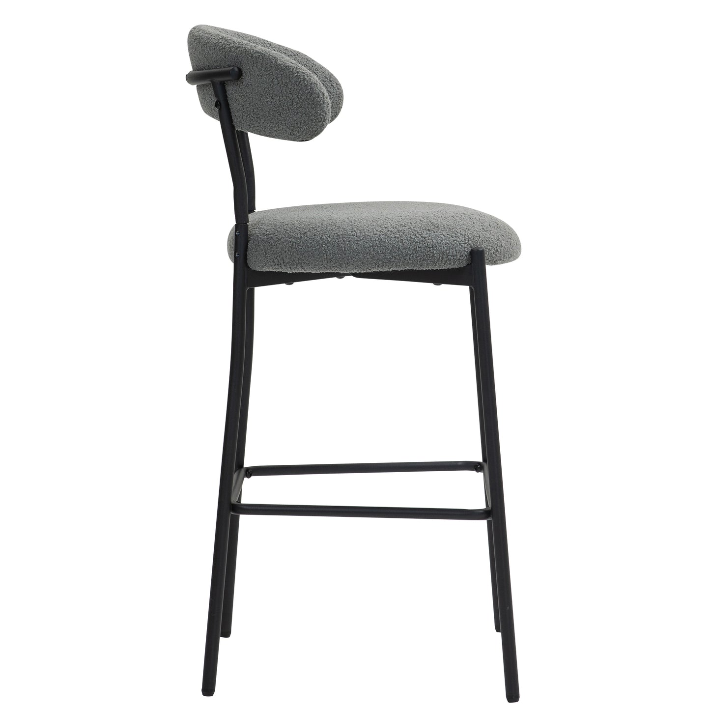 26 Inch Counter Height Bar Stool Grey Teddy Fabric Footrest