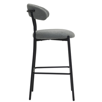 26 Inch Counter Height Bar Stool Grey Teddy Fabric Footrest