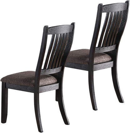 Set of 2 Contemporary Rubberwood Dining Chairs with Fabric Seats, 18x23x40 in, Dark Coffee