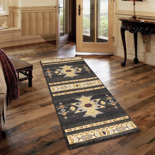 Southwest Style Area Rug, 5'3" x 7'3", Polypropylene with Jute Backing, Low-Pile, Living Room, Black