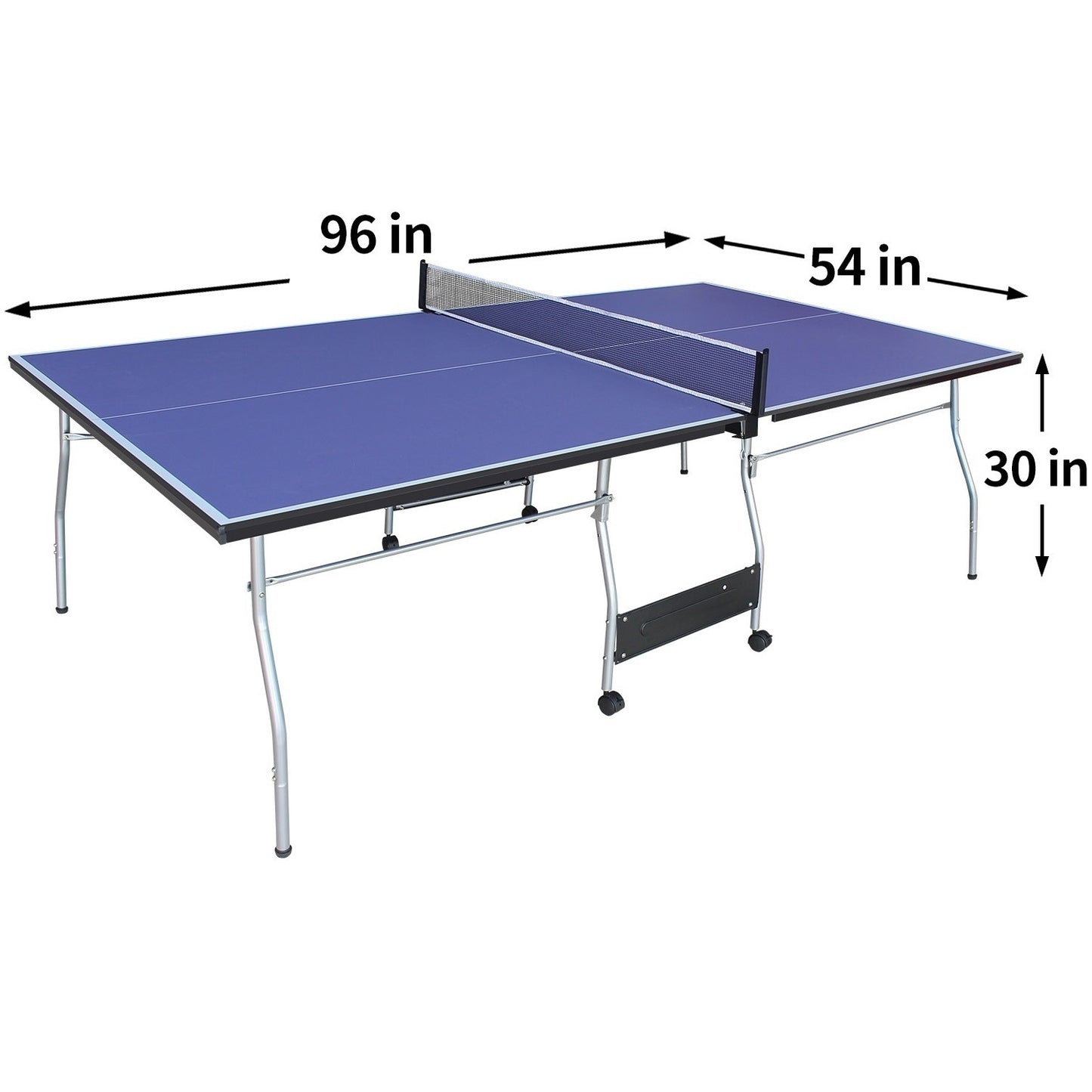 8ft Mid-Size Foldable TT Table for Indoor/Outdoor - Portable Ping Pong Set w/ Net, 2 Paddles, 3 Balls Blue
