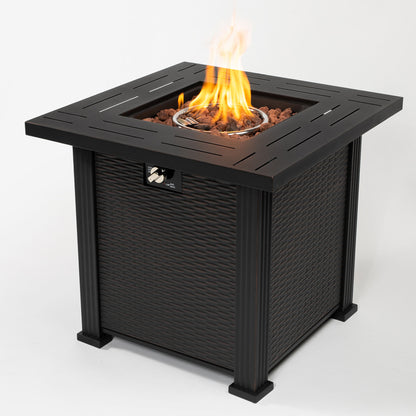 28-Inch Propane Gas Fire Pit Table 50,000 BTU Square Steel Outdoor Patio Garden Heater Modern Farmhouse Style Black