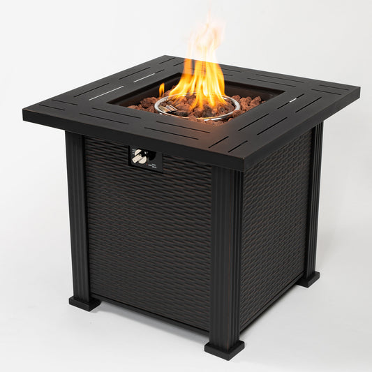 28-Inch Propane Gas Fire Pit Table 50,000 BTU Square Steel Outdoor Patio Garden Heater Modern Farmhouse Style Black