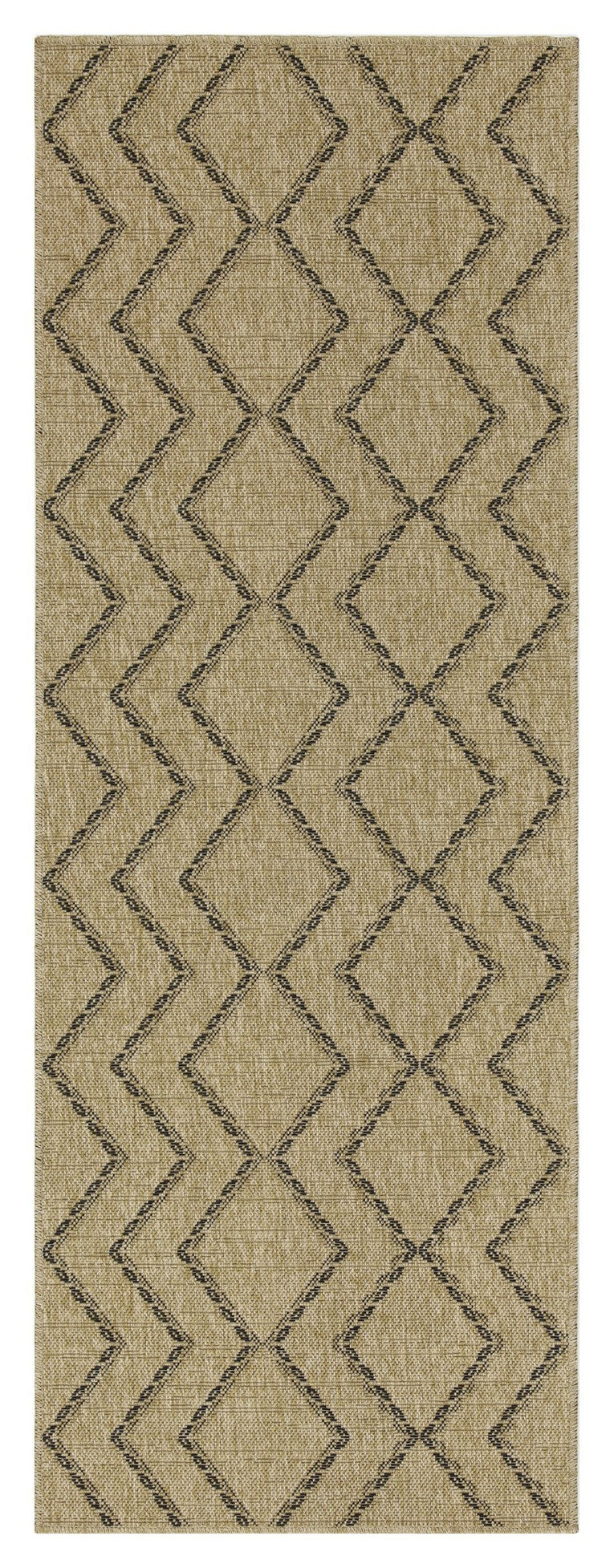 Indoor/Outdoor Rug, 7 ft 3 in x 2 ft 7 in, Stain-Resistant Polypropylene, Easy Clean Natural and Black