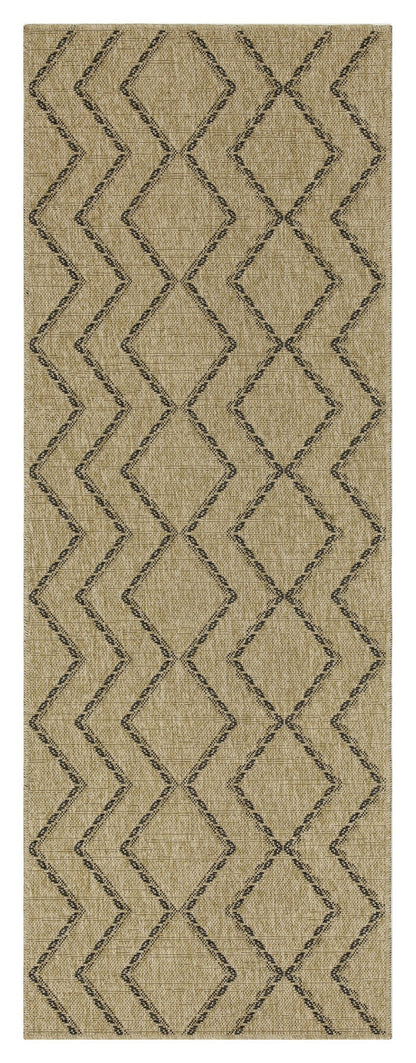 Indoor/Outdoor Rug, 7 ft 3 in x 2 ft 7 in, Stain-Resistant Polypropylene, Easy Clean Natural and Black
