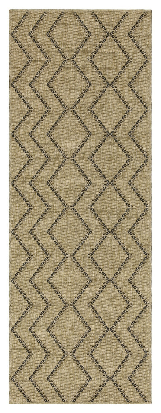 Indoor/Outdoor Rug, 7 ft 3 in x 2 ft 7 in, Stain-Resistant Polypropylene, Easy Clean Natural and Black