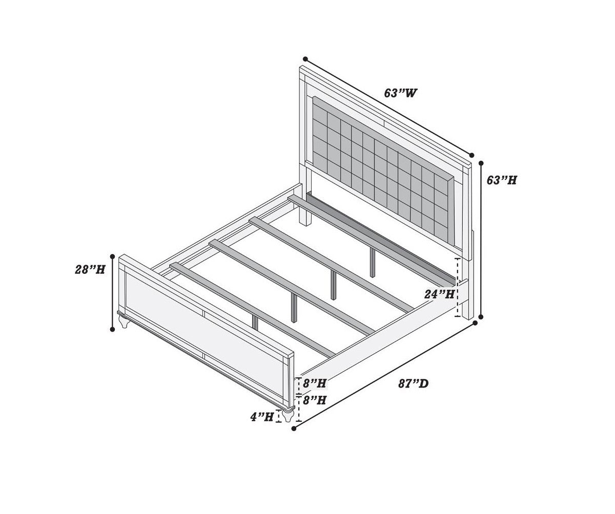 Elegant Silver Tufted Faux Leather Queen Bed with LED Lighting and Mirrored Accents