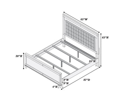 Elegant Silver Tufted Faux Leather Queen Bed with LED Lighting and Mirrored Accents