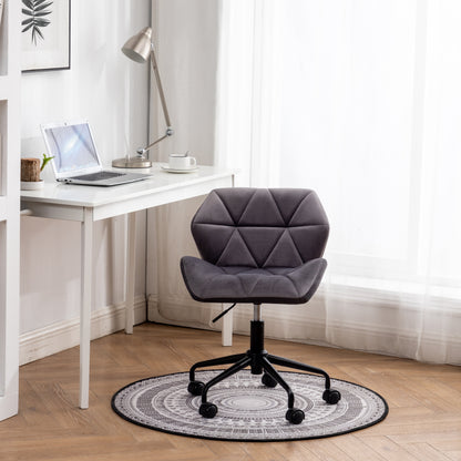 Gray Velvet Adjustable Swivel Office Chair with Diamond Tufting
