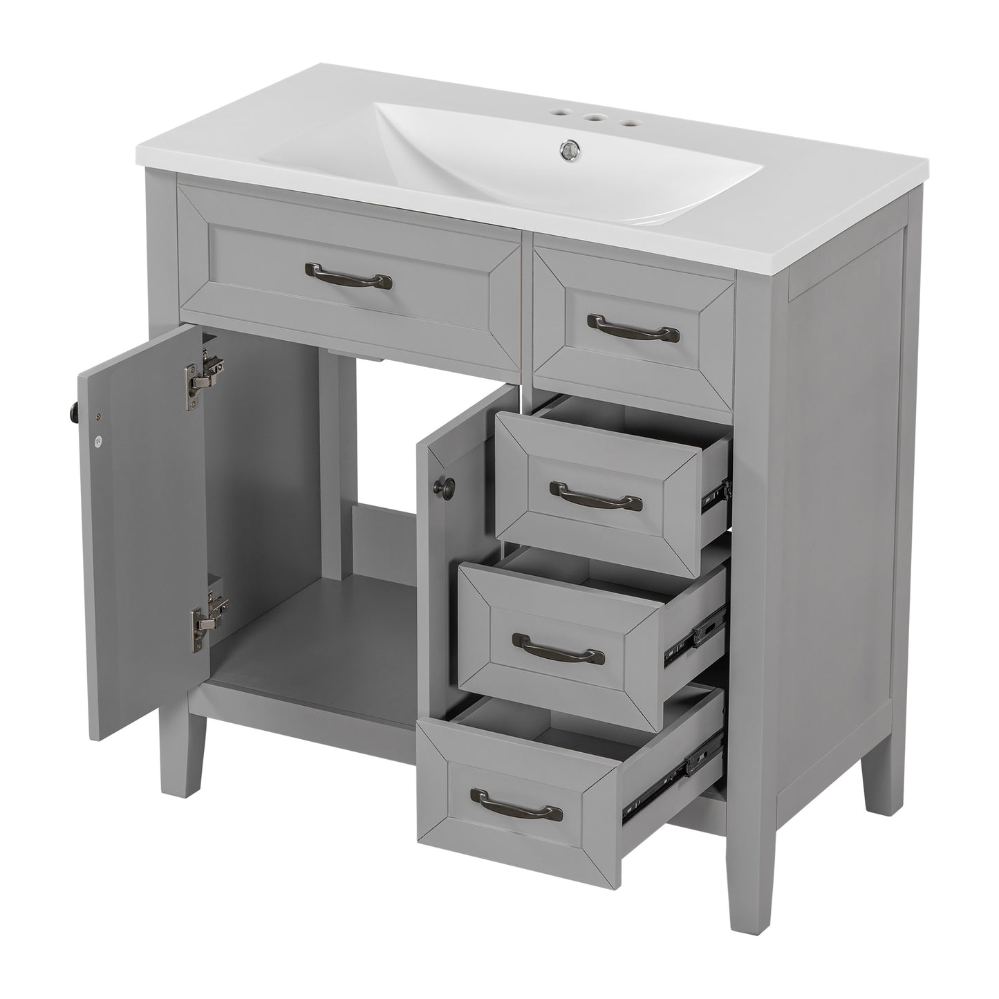 36-Inch Grey Bathroom Vanity Set with Ceramic Sink and Storage Drawers