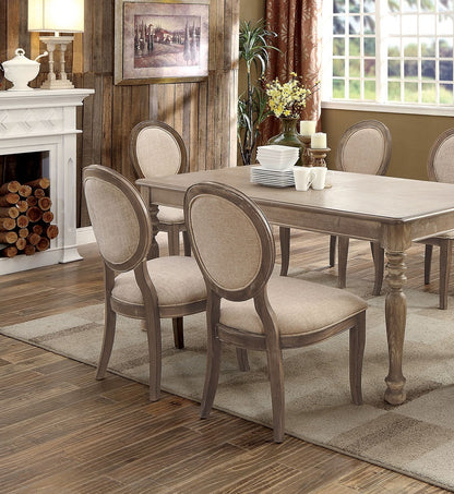 Set of 2 Transitional Dining Room Side Chairs with Padded Linen Seats, Solid Wood Frame, 21W x 25.5D x 37.75H, Rustic Oak/Gray, Kitchen & Dining Beige